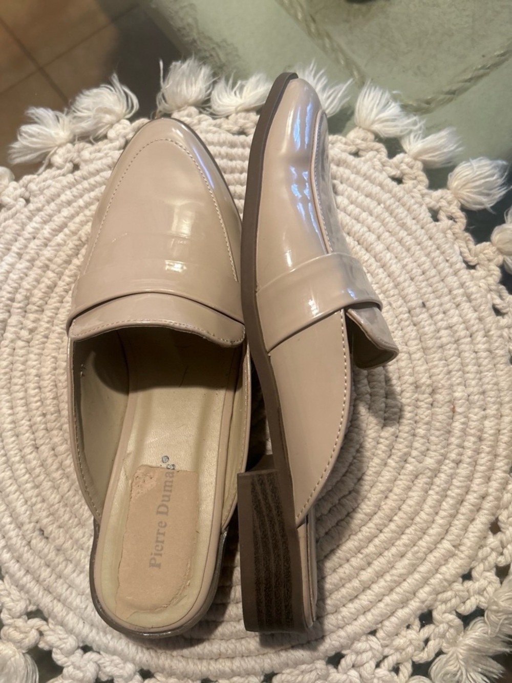 Pierre Dumas Patent Slip-On Loafers in Nude